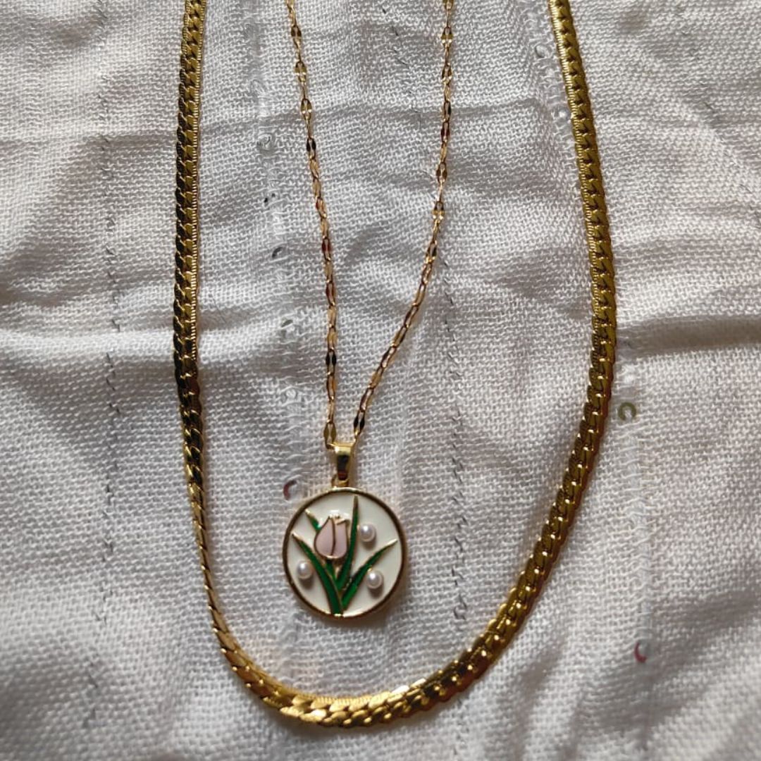 Zariva Anti-Tarnish Gold Plated Tulip Pendant Necklace