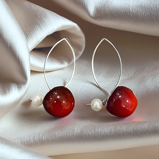 Cherry Drop Earrings with Pearls