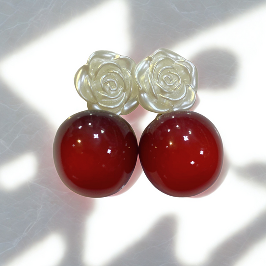 Zariva Red Cherry & Rose Stud Earrings