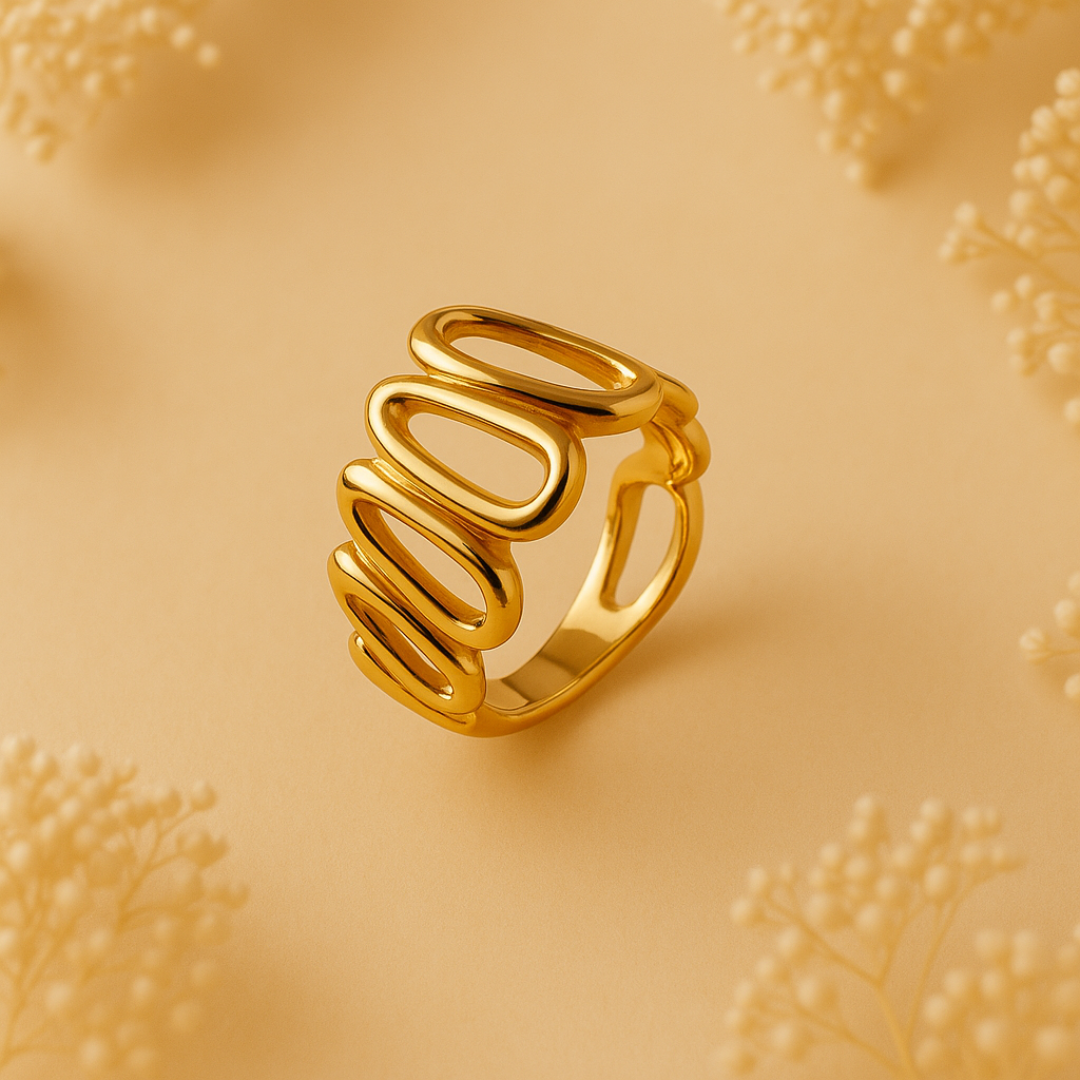 Zariva Anti-Tarnish Spiral Wave Band Adjustable Finger Ring