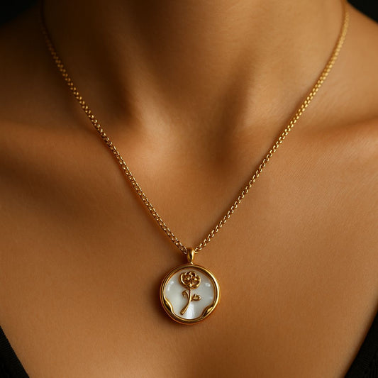 Zariva Anti-Tarnish Gold Rose Flower Pendant Necklace