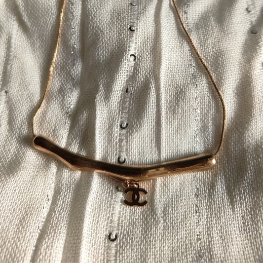 Zariva Anti-Tarnish Elegant Gold Bar Pendant Necklace with Chanel Charm