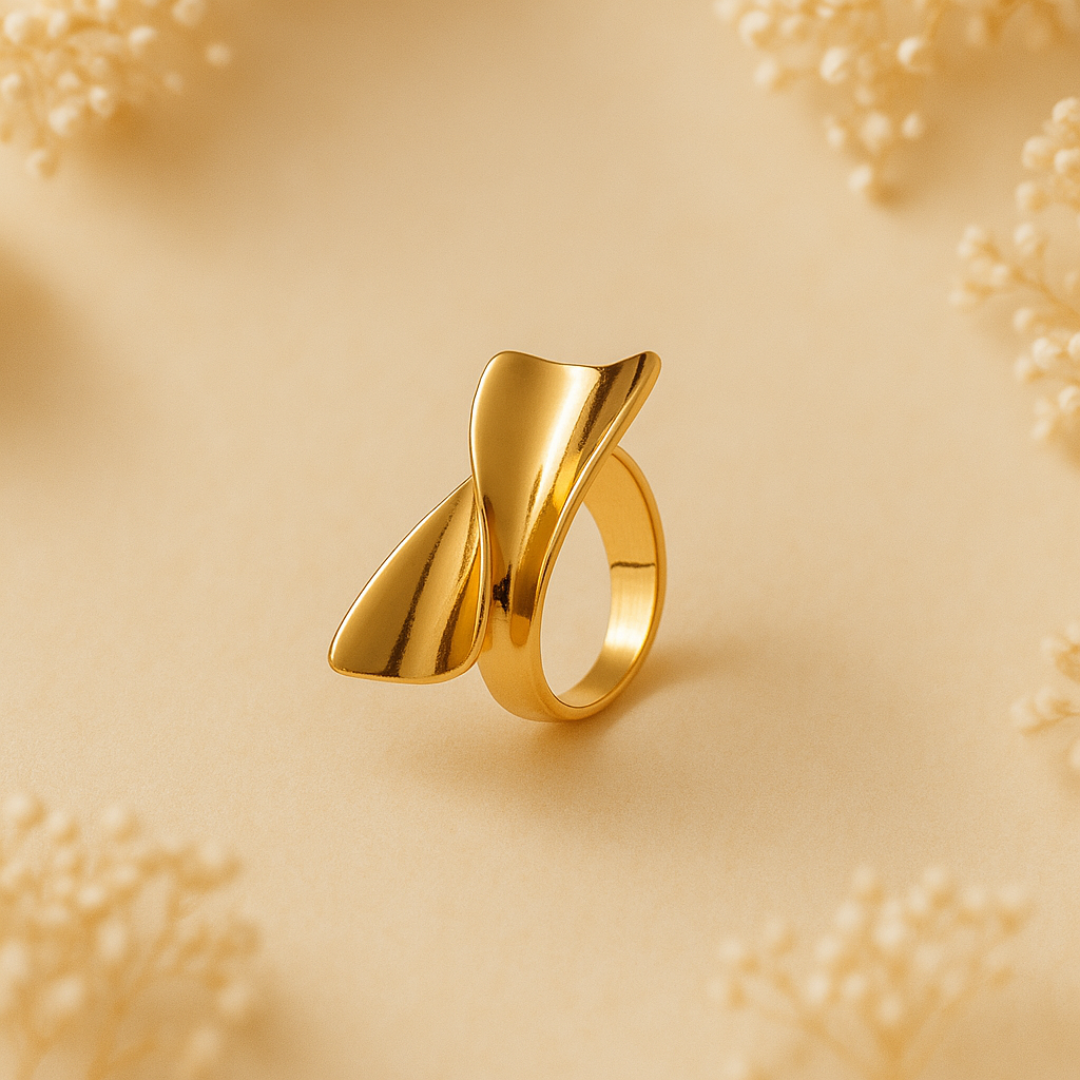 Zariva Anti-Tarnish Trendy Abstract Gold Plated Adjustable Open Ring for Women