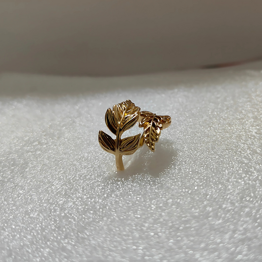 Zariva Anti-Tarnish Golden Laurel Leaf Adjustable Ring for Women