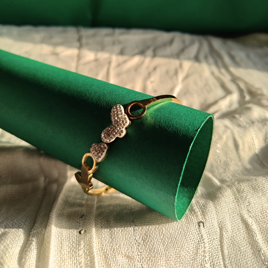 Zariva Anti-Tarnish Elegant Dual-Heart Gold Bracelet with Diamond Accents