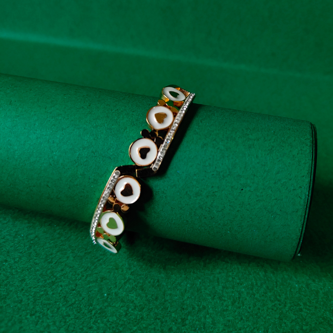 Zariva Anti-Tarnish Chic Gold Heart Enamel Bangle Bracelet