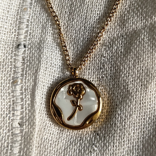 Zariva Anti-Tarnish Gold Rose Flower Pendant Necklace