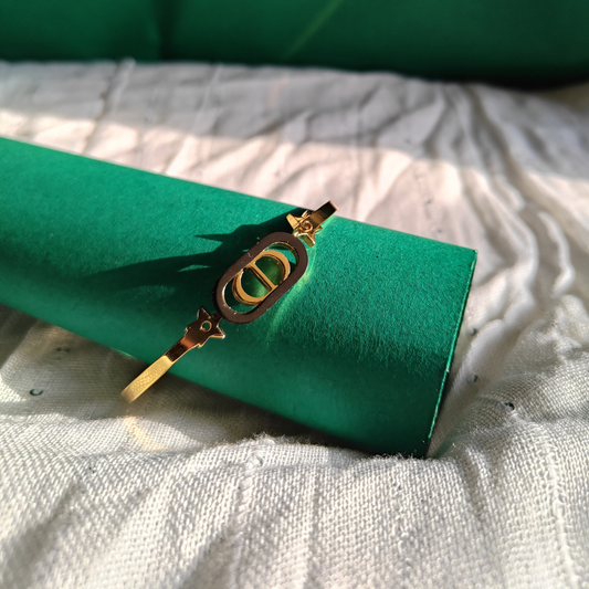 Zariva Anti-Tarnish Luxury Gold Dior-Inspired Logo Bangle Bracelet