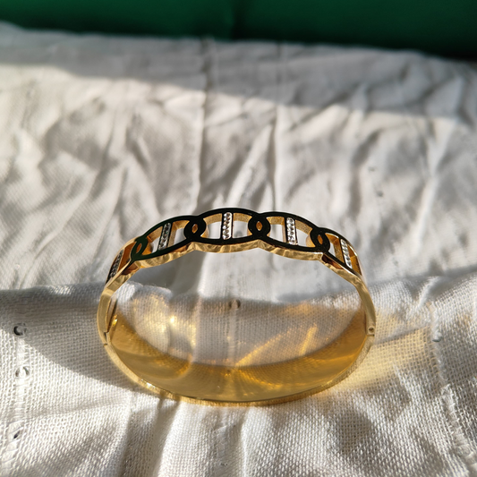 Zariva Anti-Tarnish Geometric Gold Diamond Accent Bangle Bracelet