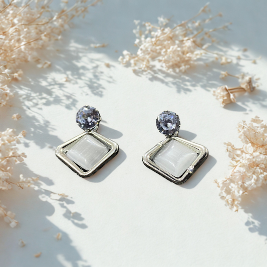 Zariva  Frosted Square Drop Earrings