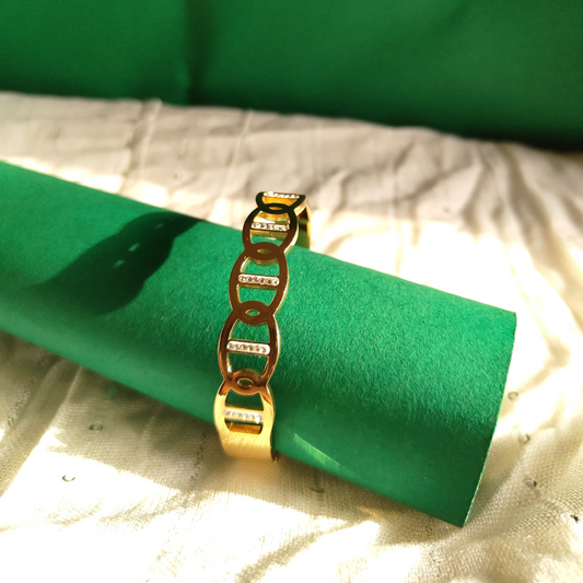 Zariva Anti-Tarnish Geometric Gold Diamond Accent Bangle Bracelet