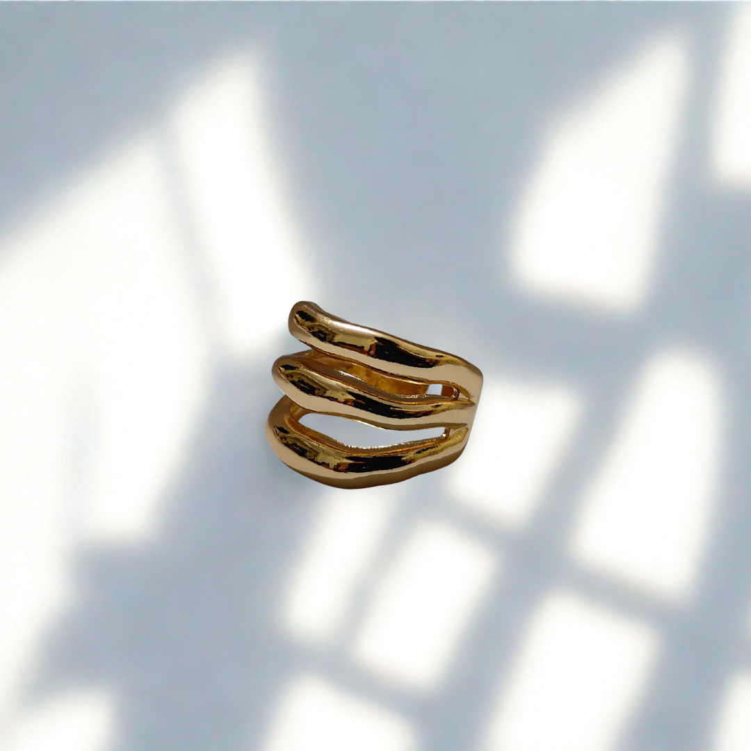 Zariva Anti-Tarnish Trendy Golden Multi Spiral Ring