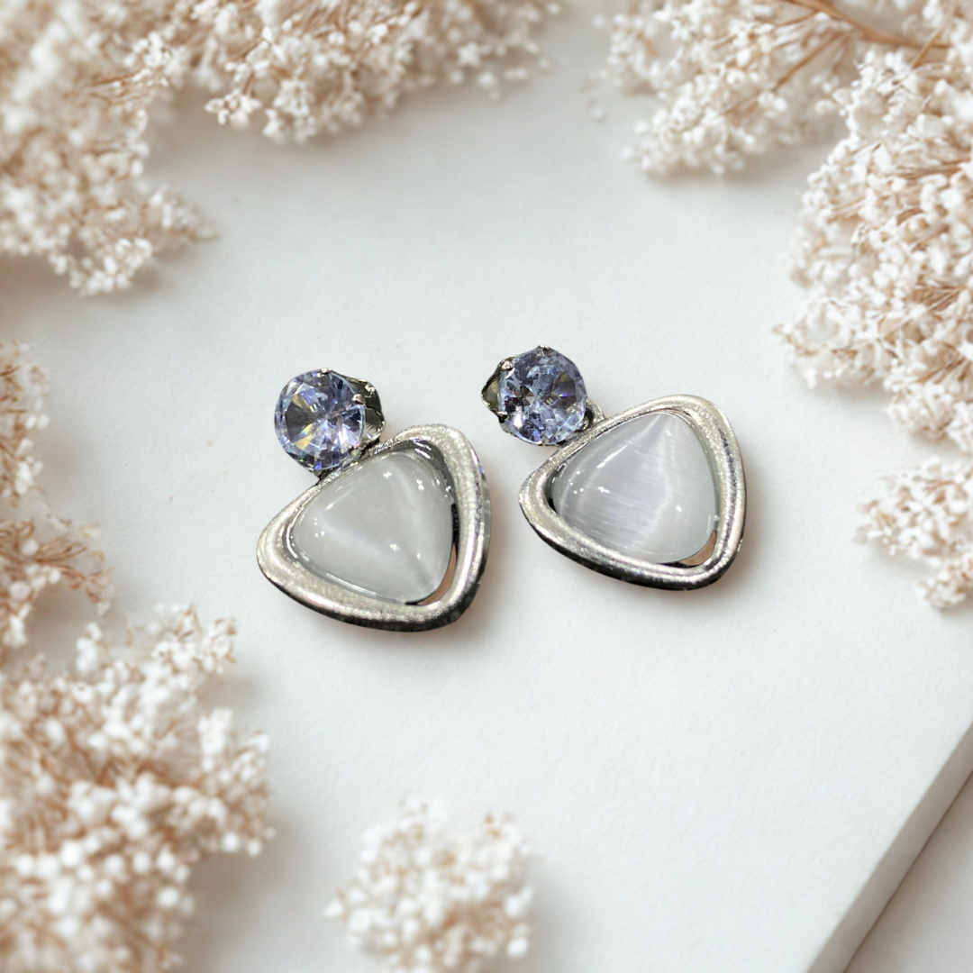 Zariva Cute Grey Triangle Earrings with Sparkly Tops Set of 2 Pairs