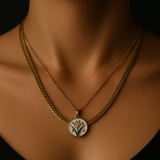 Zariva Anti-Tarnish Gold Plated Tulip Pendant Necklace