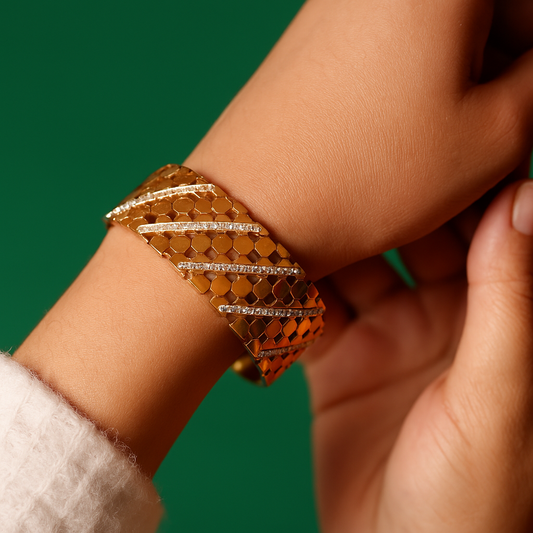 Zariva Anti-Tarnish Contemporary Hexagon Gold Bangle Bracelet