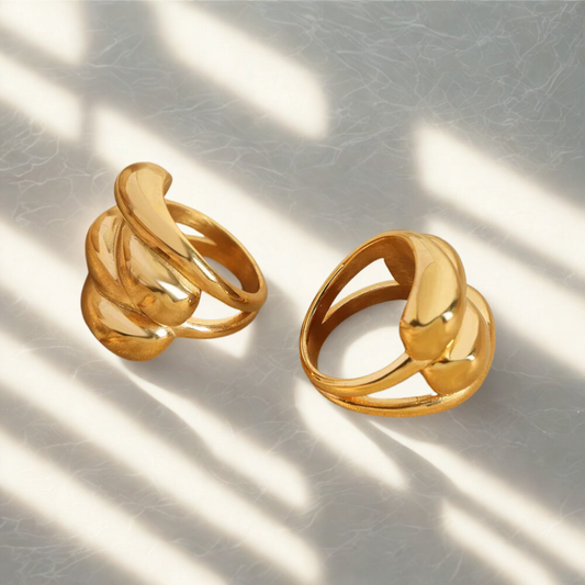 Zariva Anti-Tarnish Trendy Golden Multi Spiral Ring
