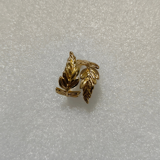 Zariva Anti-Tarnish Golden Laurel Leaf Adjustable Ring for Women