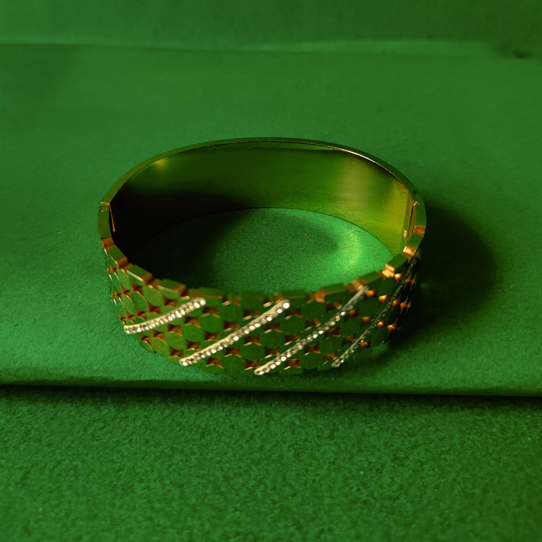 Zariva Anti-Tarnish Contemporary Hexagon Gold Bangle Bracelet