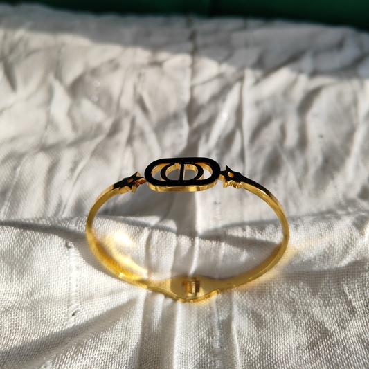 Zariva Anti-Tarnish Luxury Gold Dior-Inspired Logo Bangle Bracelet