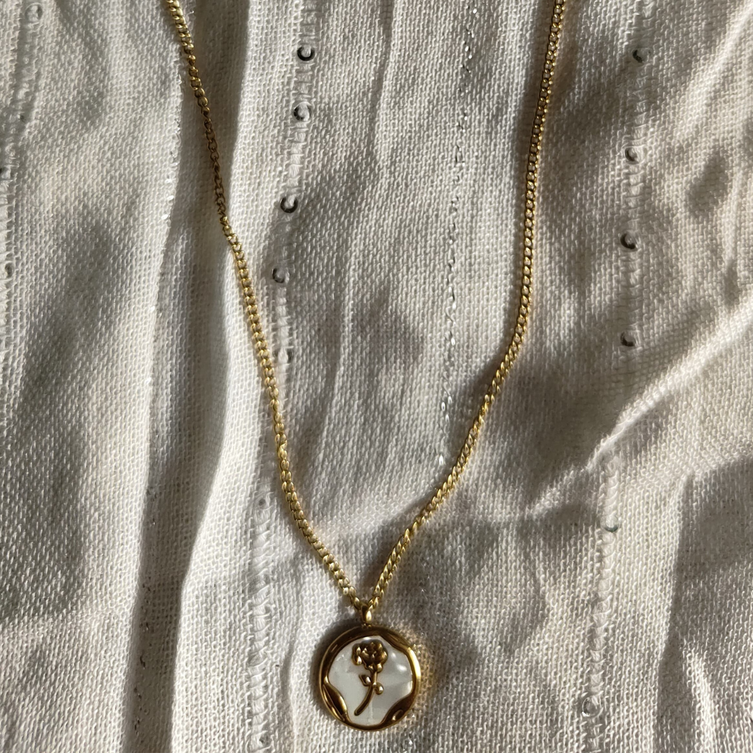 Zariva Anti-Tarnish Gold Rose Flower Pendant Necklace